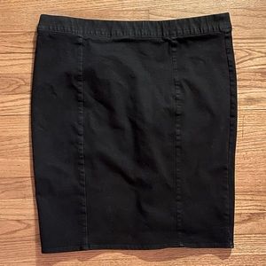 Black Stretch Denim Midi Skirt